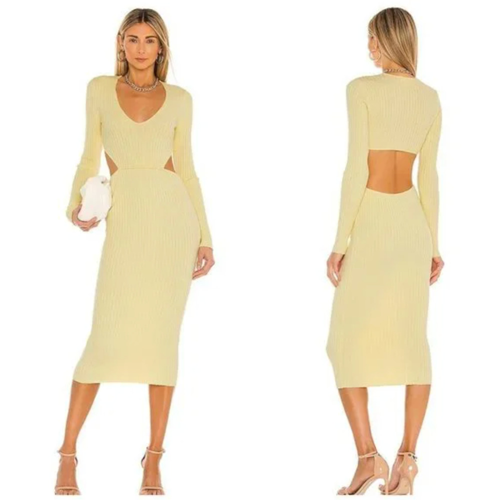 Camila Coelho Rosabella Cutout Midi Bodycon Dress Yellow Size M